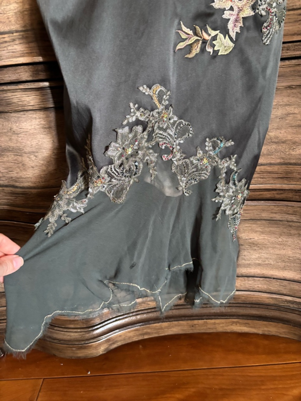 Mandalay Embroidered V-Neck Floral Slip Dress - Olive Green - Picture 10 of 15